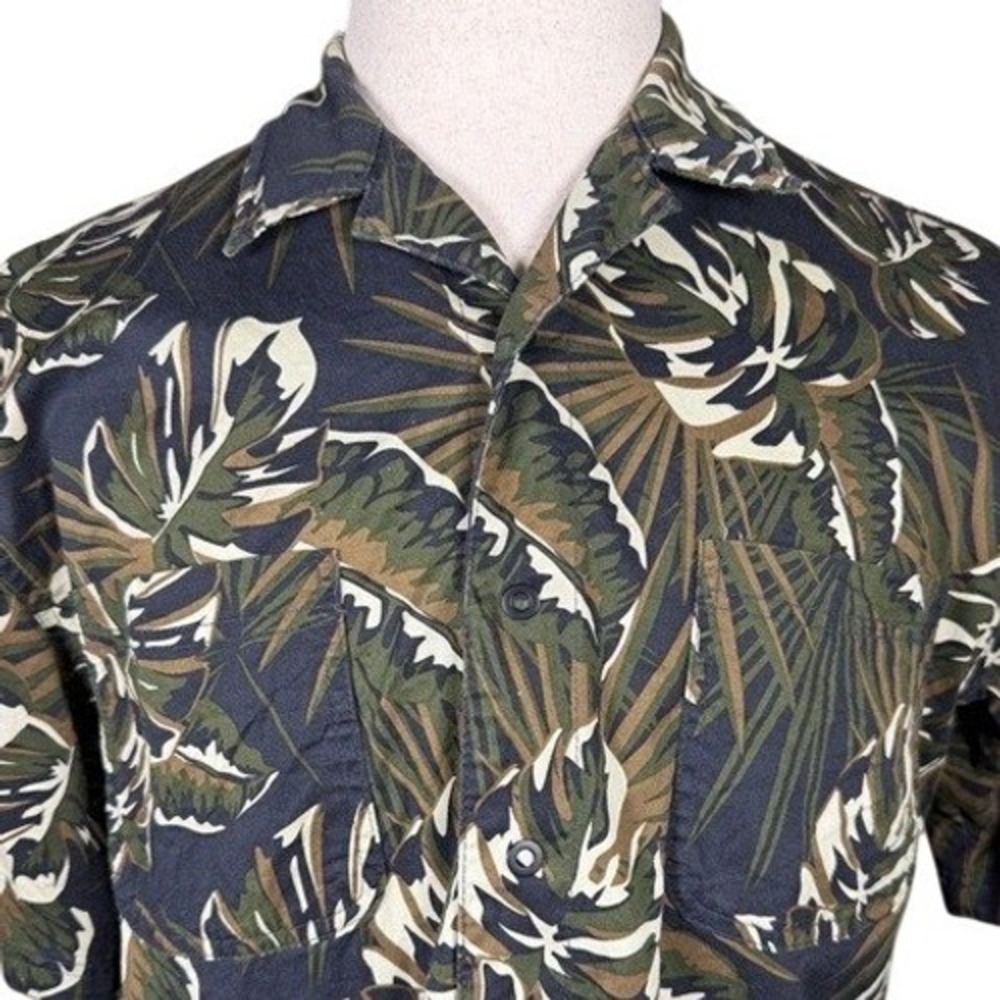 Vertx Mens Tactical Hawaiian Shirt Tropical Palm Leaf Navy Olive VTX1510 Large